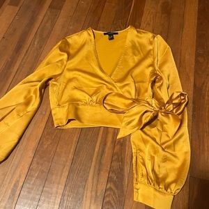 YELLOW SATIN WRAP TOP